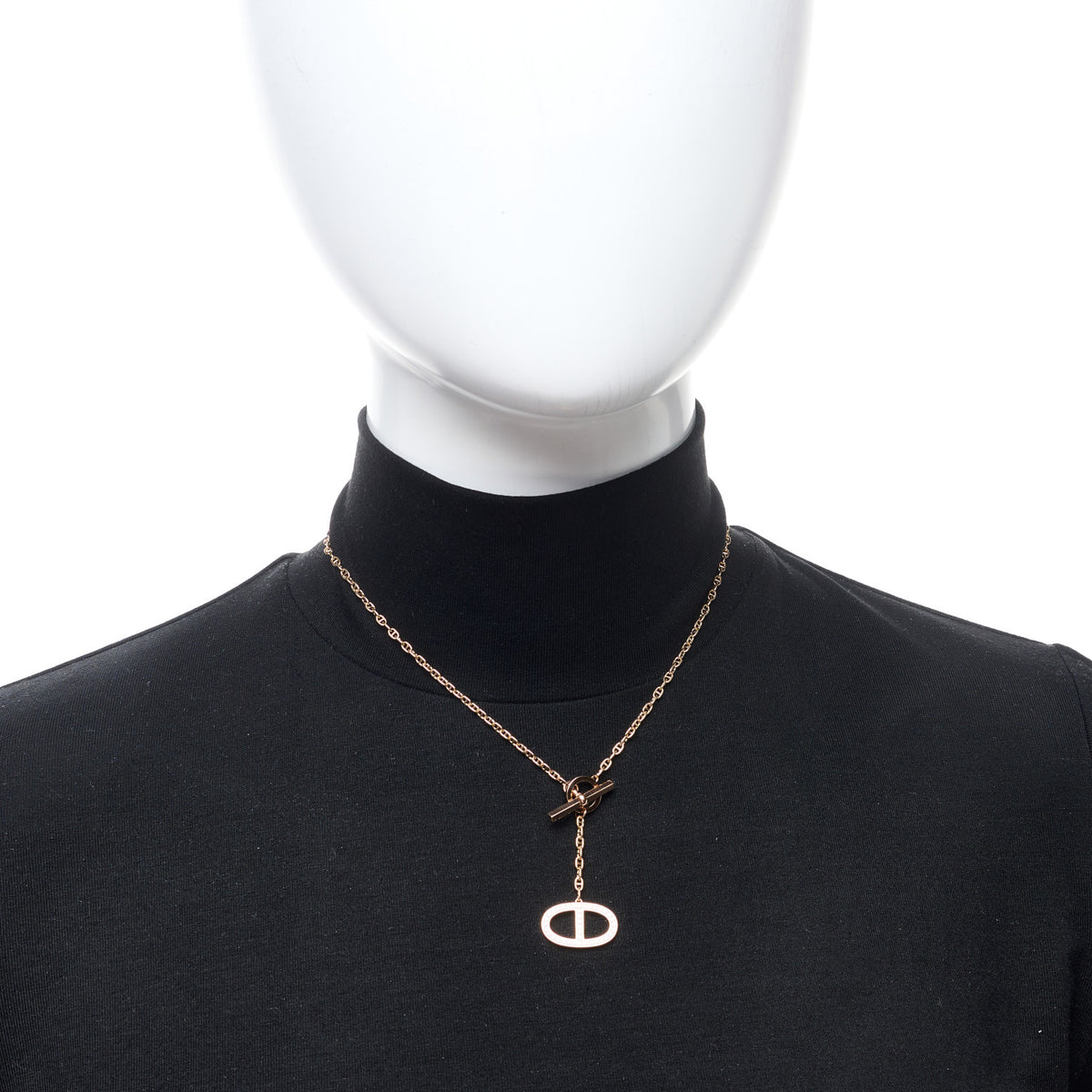 18K Rose Gold Diamond GM Chaine D'Ancre Contour Pendant Necklace ST