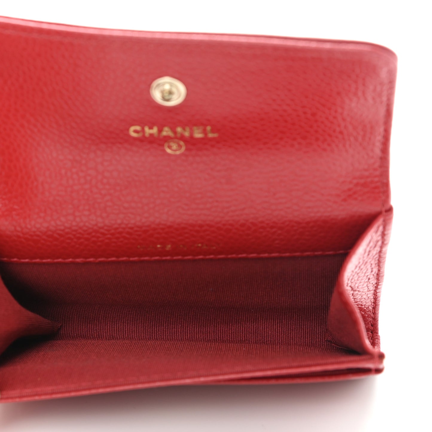 Caviar Camellia Embossed Card Holder Wallet Red