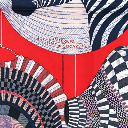 Hermes Silk Lanternes Ballons et Cocardes Scarf 90 Gris Rouge Mauve 4 of 4