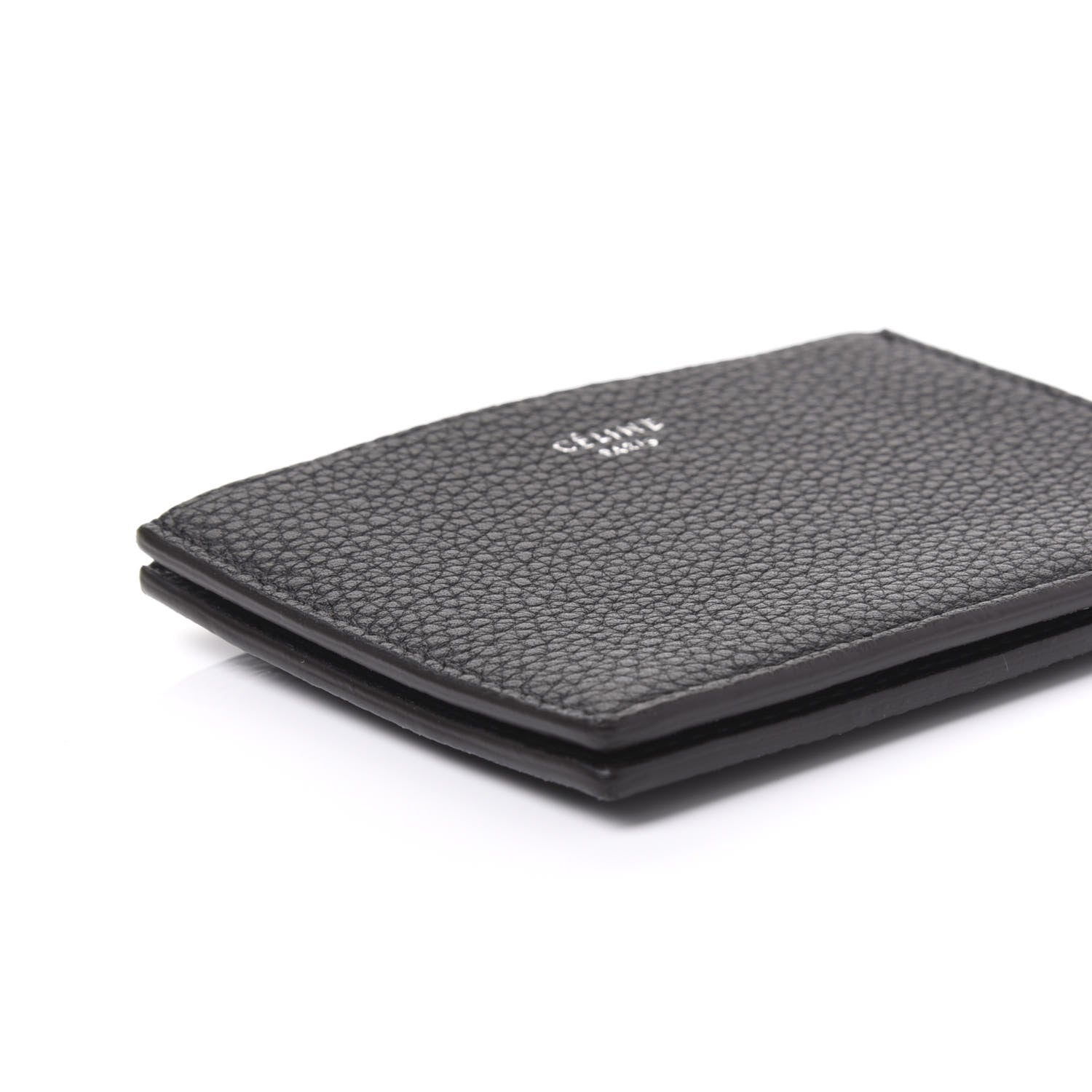Celine Drummed Calfskin Gusset Card Holder Black 5 of 9