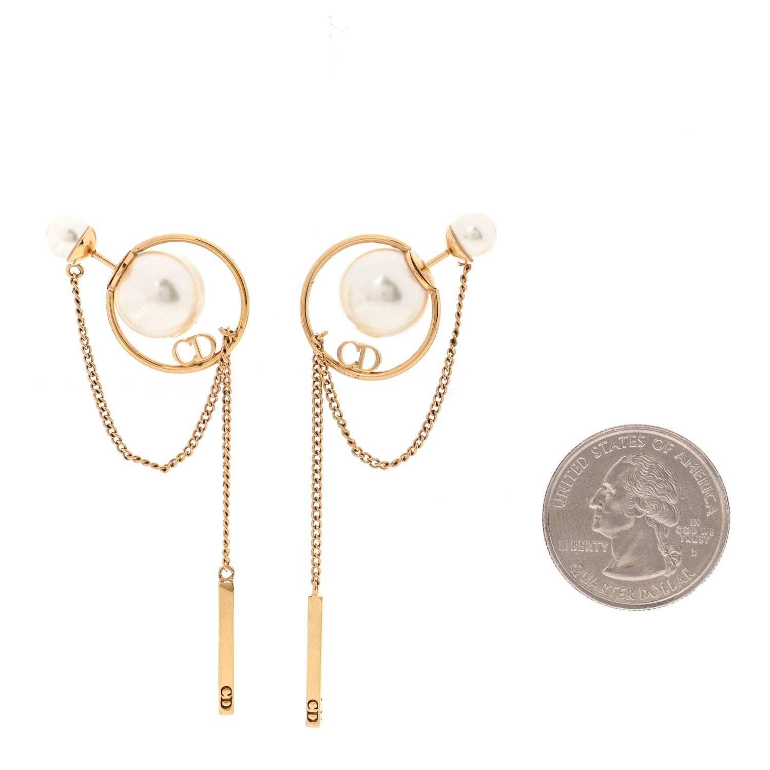 Christian Dior Pearl Tribales Dangle Chain Earrings Gold 2 of 5