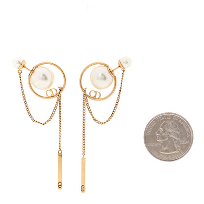 Christian Dior Pearl Tribales Dangle Chain Earrings Gold 2 of 5