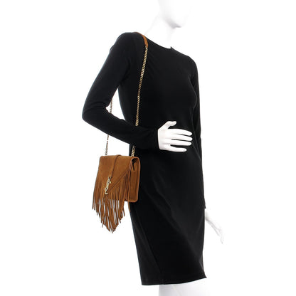 Saint Laurent Suede Fringe Medium Monogram Satchel Light Ocre 2 of 8