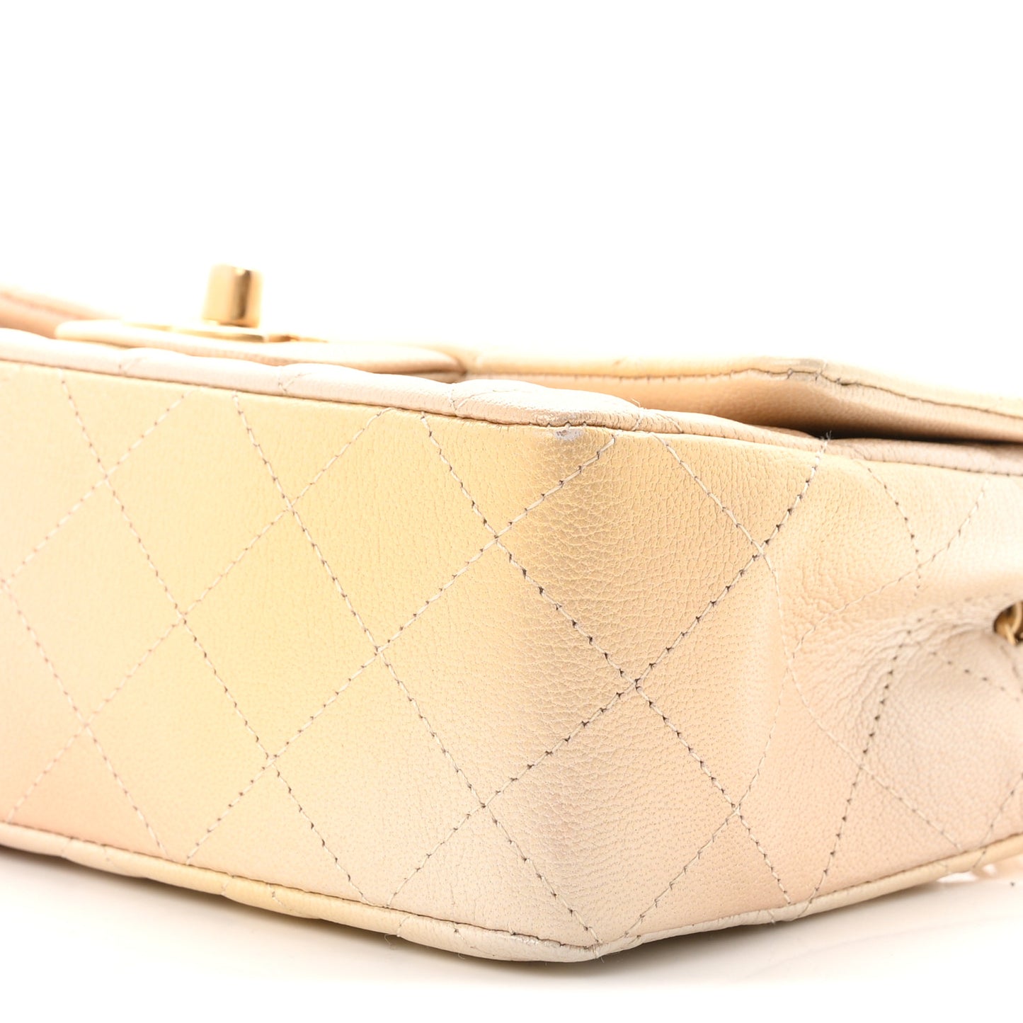 Metallic Goatskin Quilted Mini Rectangular Flap Gold