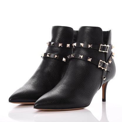Valentino Garavani Grained Calfskin Rockstud Double Buckle 65mm Ankle Boots 35.5 Black 3 of 11
