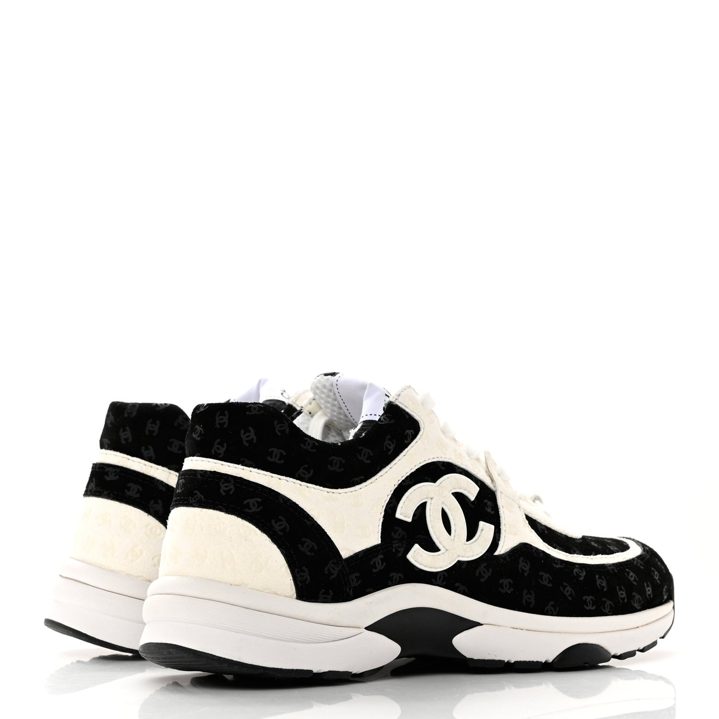 Nylon Suede Calfskin Printed CC Sneakers 39 White Black