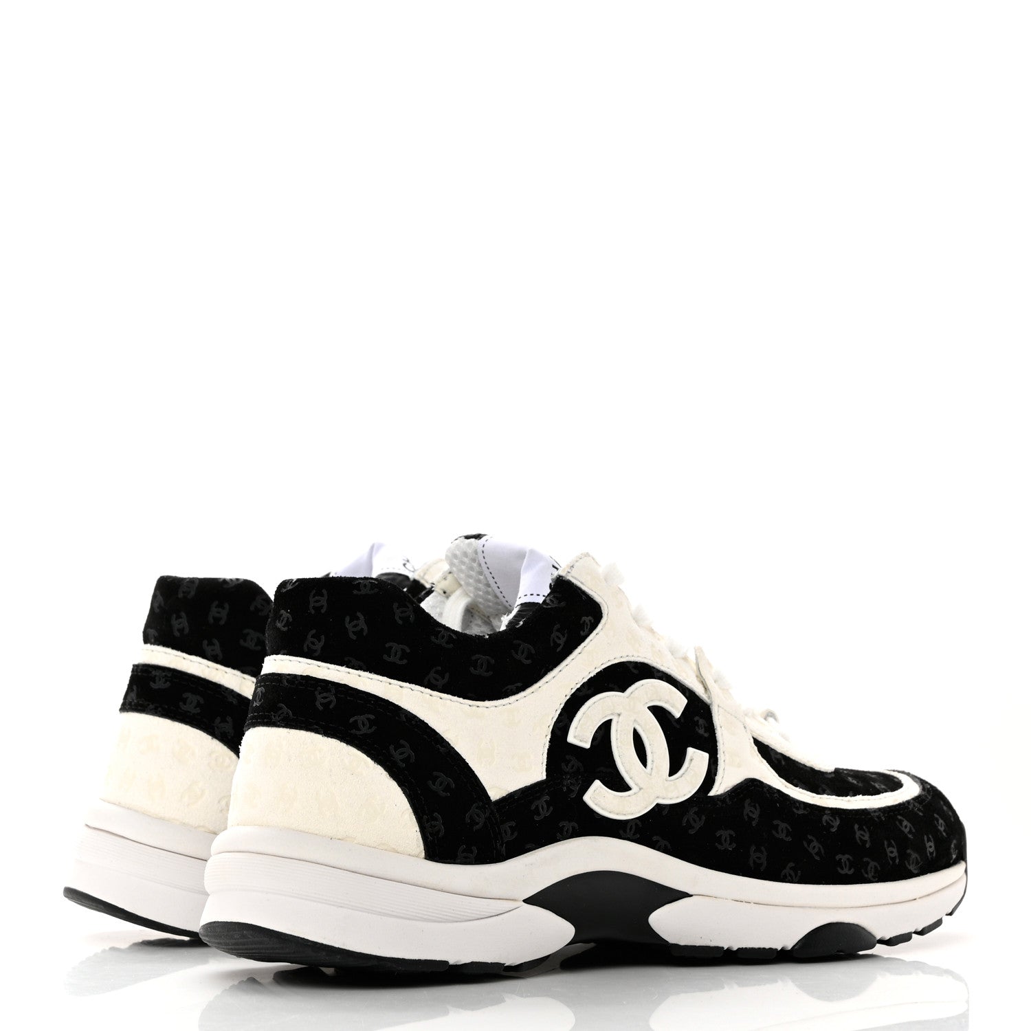Chanel Nylon Suede Calfskin Printed CC Sneakers 39 White Black 2 of 8