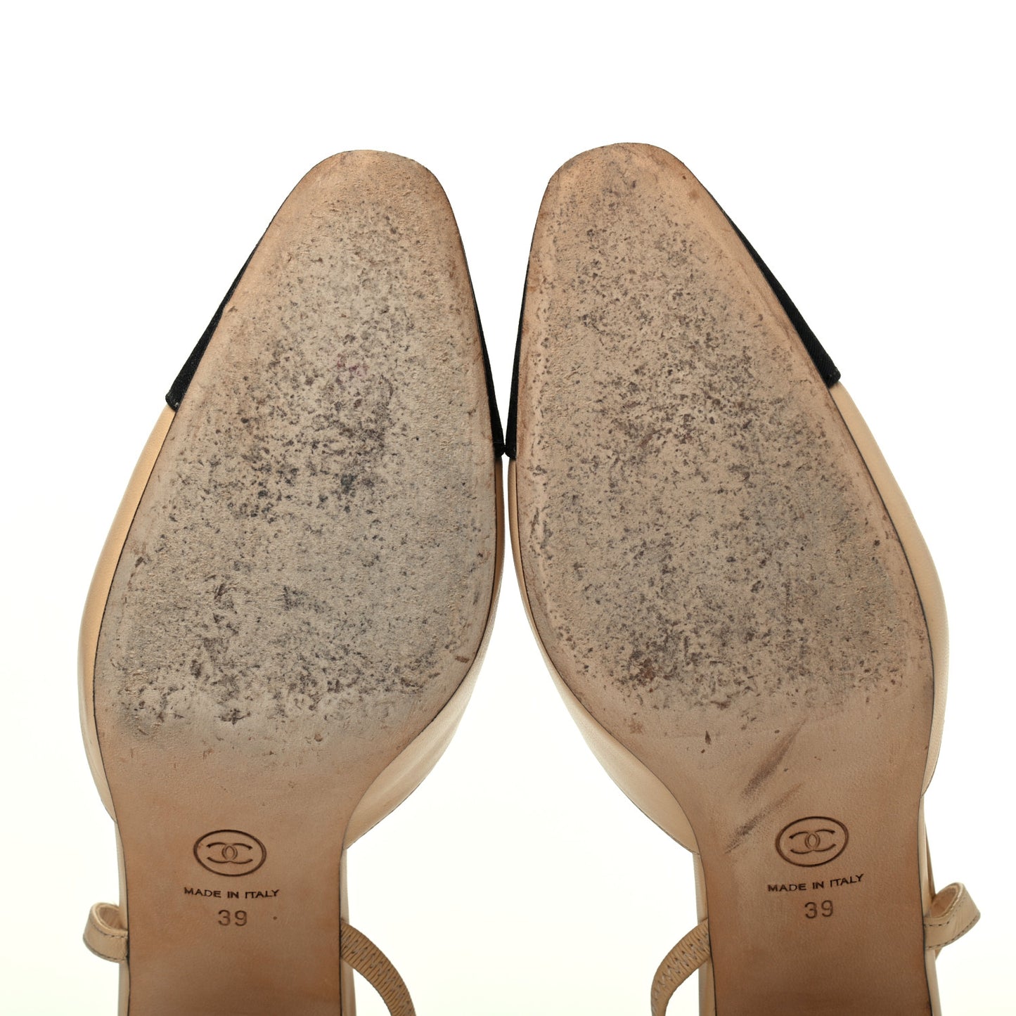 Goatskin Grosgrain Cap Toe CC Slingback Pumps 39 Beige Black