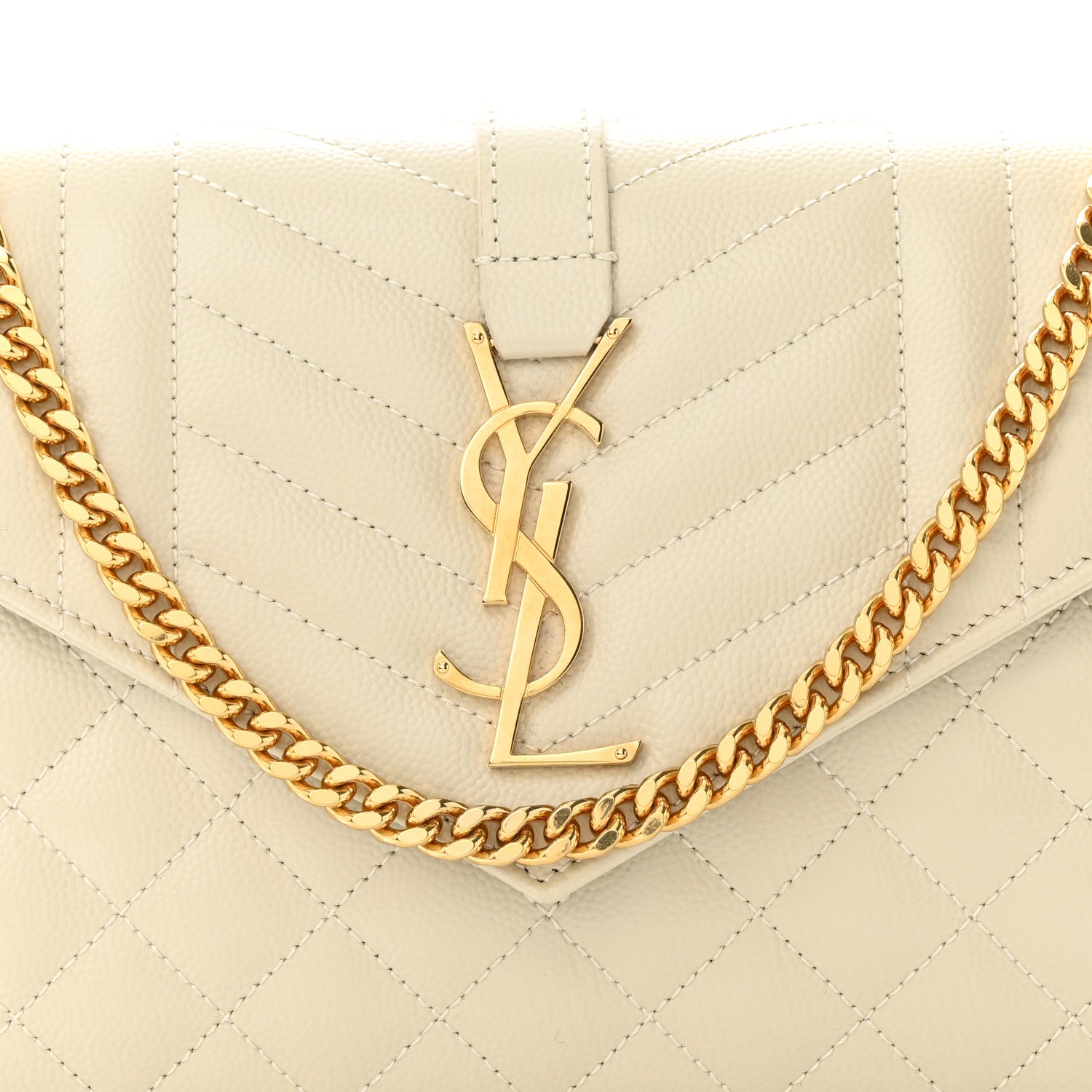 Saint Laurent Grain De Poudre Mixed Matelasse Triquilt Monogram Chain Wallet Crema Soft 7 of 9