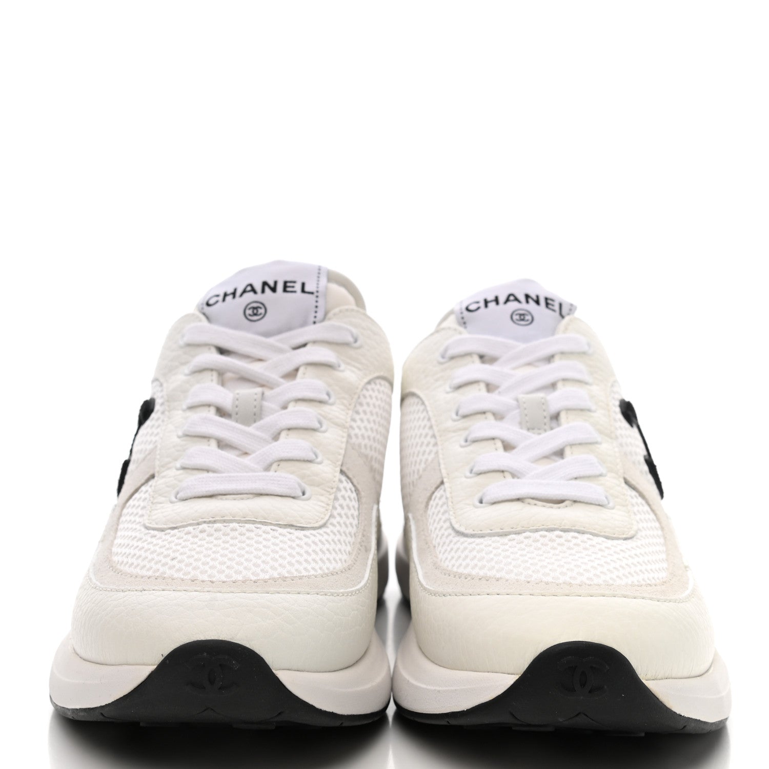Chanel Calfskin Mesh Lycra Suede Womens Logo Sneakers 38 White 2 of 8