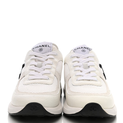Chanel Calfskin Mesh Lycra Suede Womens Logo Sneakers 38 White 2 of 8