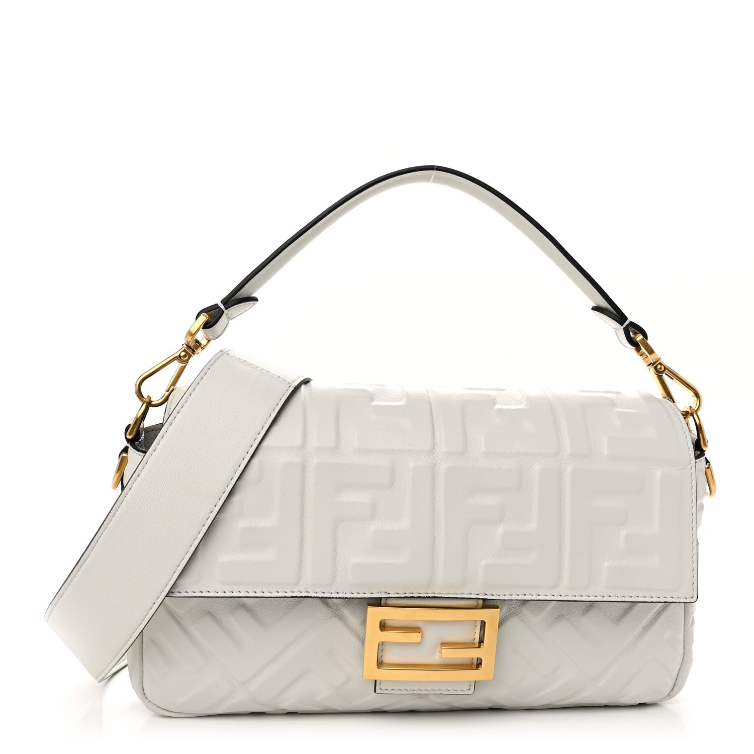 Fendi Nappa FF 1974 Embossed Baguette White 1 of 10
