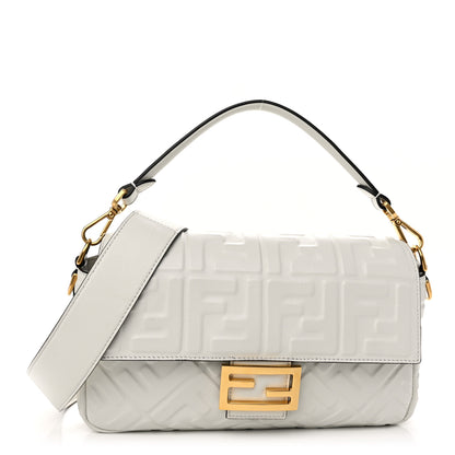 Fendi Nappa FF 1974 Embossed Baguette White 1 of 10