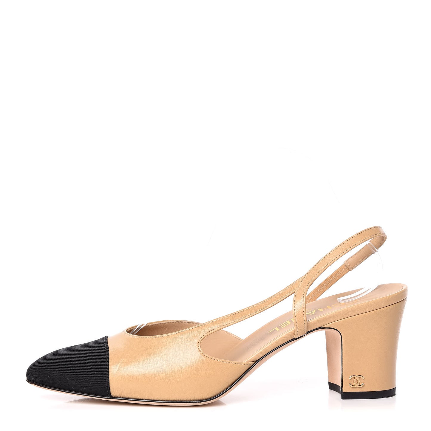 Goatskin Grosgrain Cap Toe CC Slingback Pumps 40.5 Beige Black