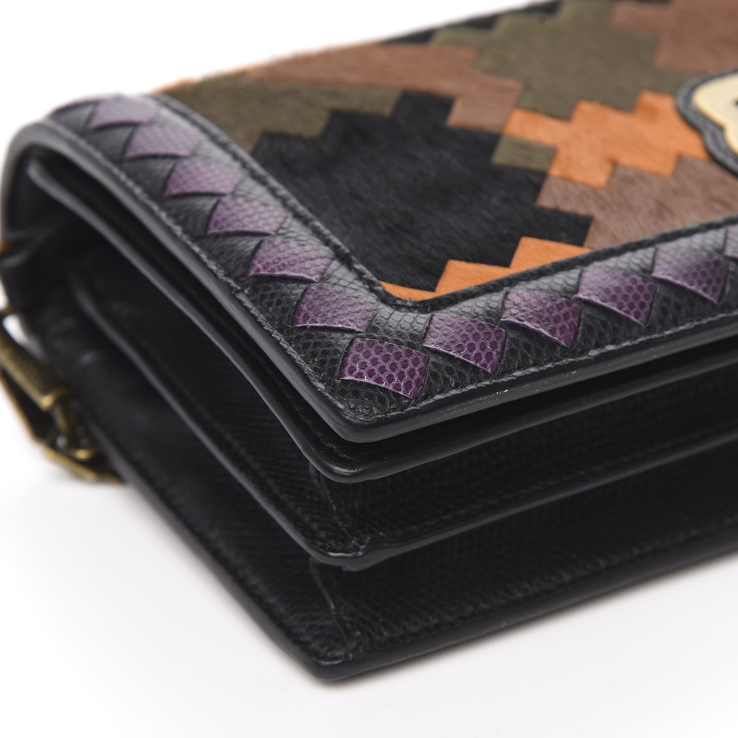 Bottega Veneta Pony Hair Karung BV Patch Knot Chain Clutch Black Monalisa Orange 8 of 12