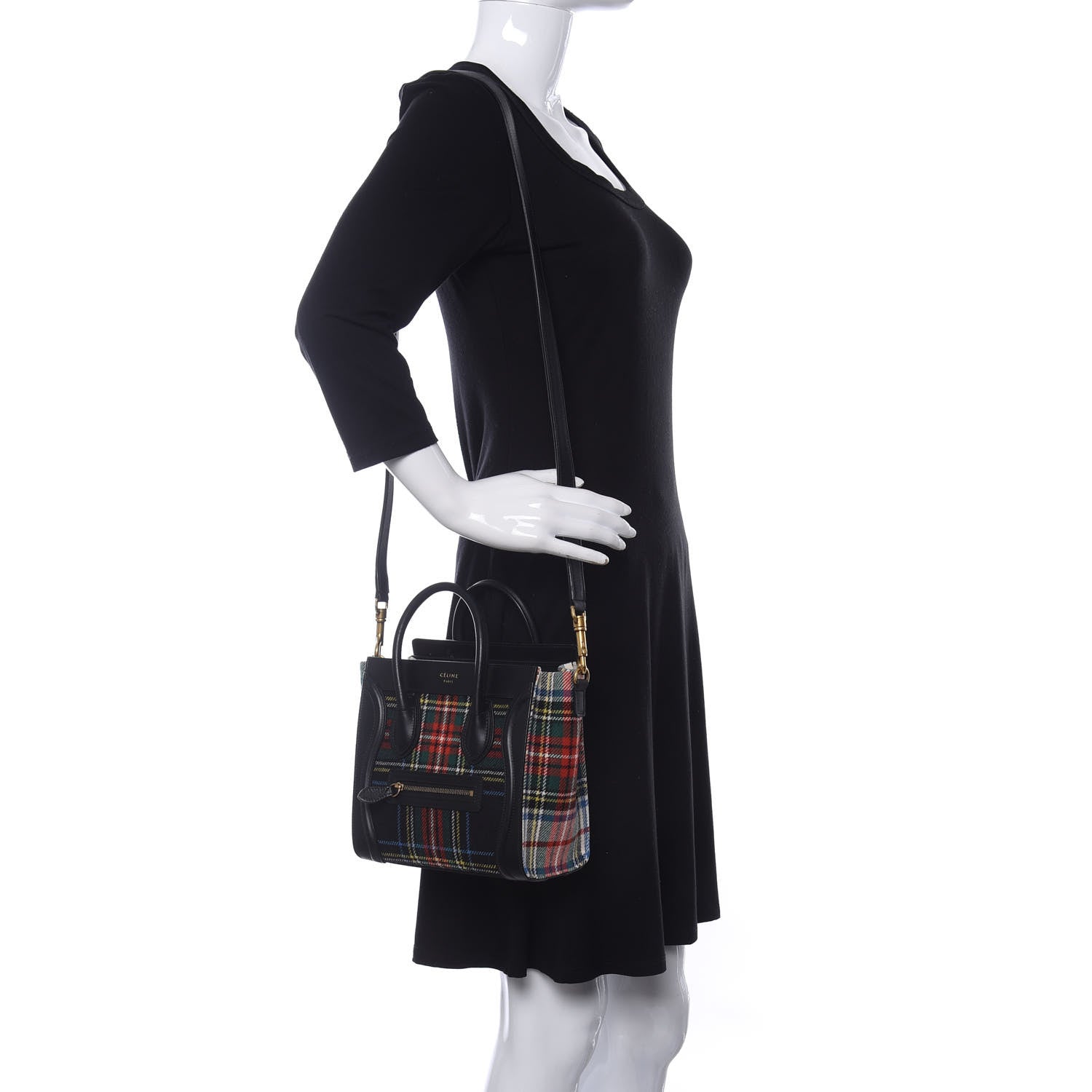 Celine Tartan Calfskin Nano Luggage Red Black 2 of 13