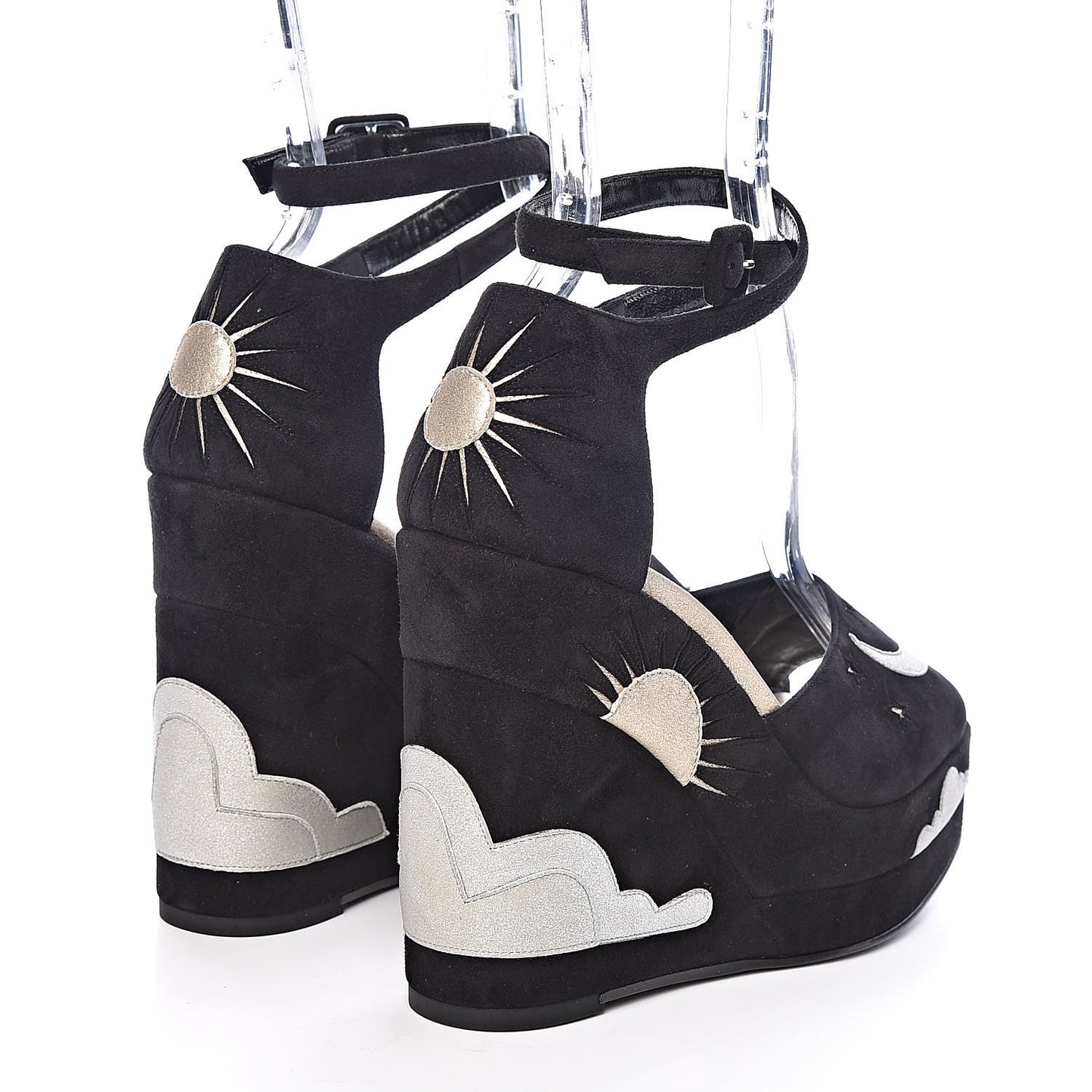 Suede Goatskin Tournis Wedge Sandals 36 Black