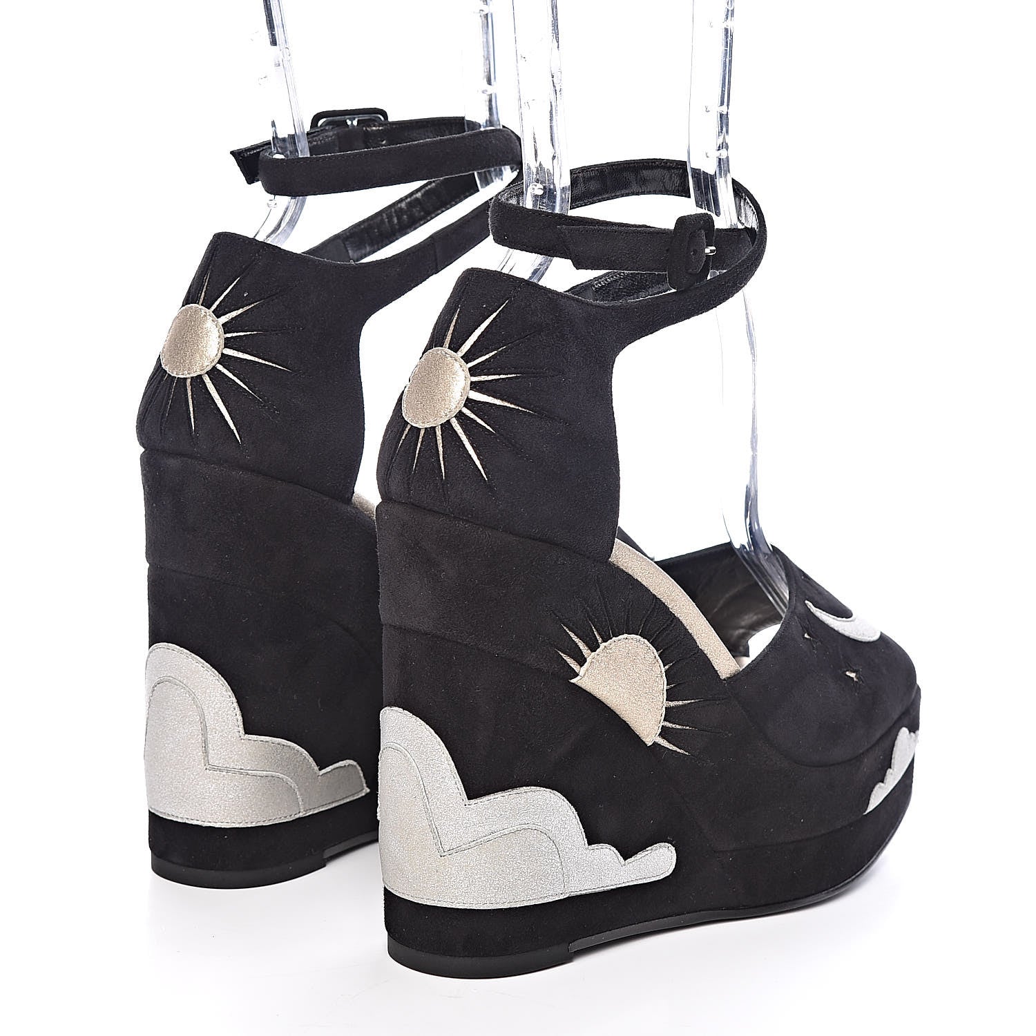 Hermes Suede Goatskin Tournis Wedge Sandals 36 Black 4 of 9