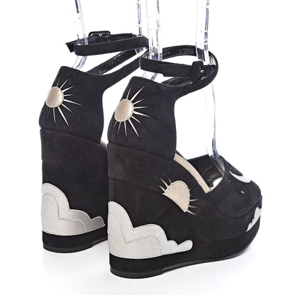 Hermes Suede Goatskin Tournis Wedge Sandals 36 Black 4 of 9