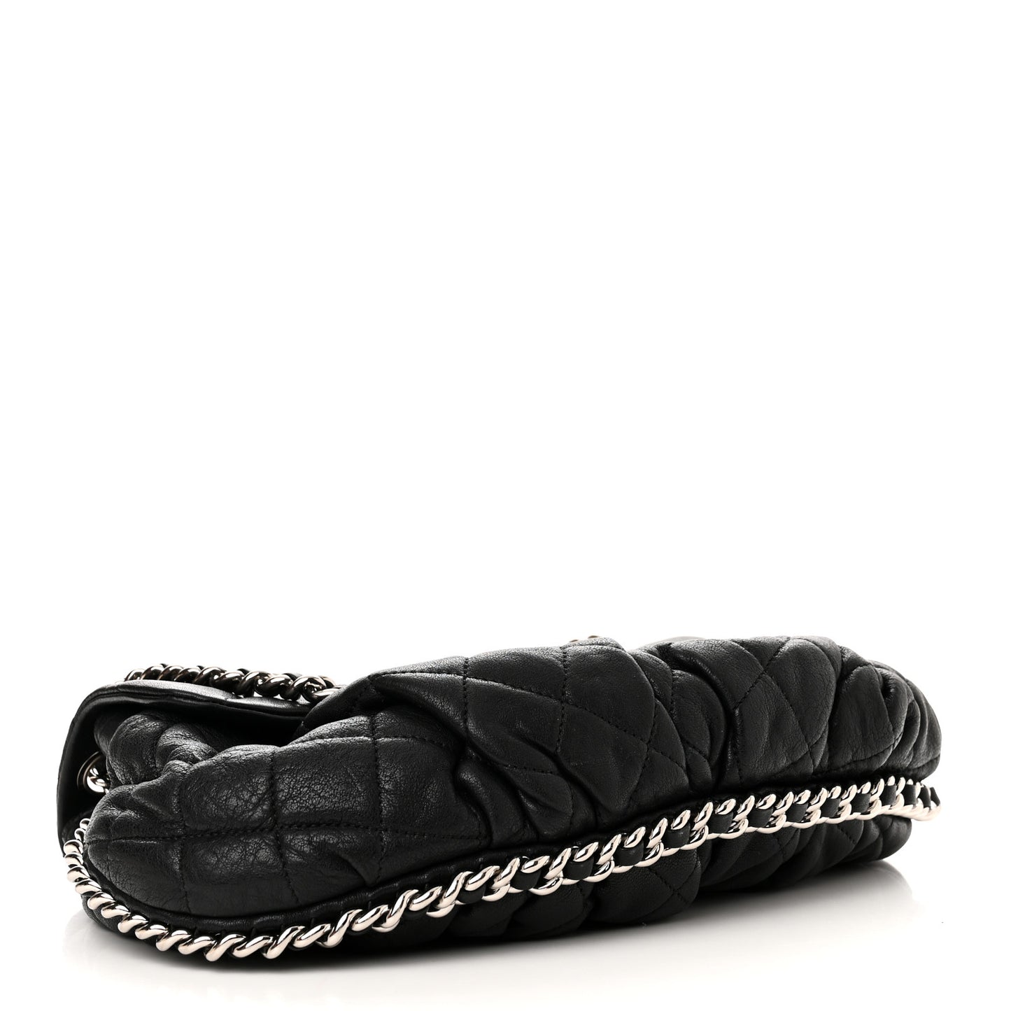 Washed Lambskin Quilted Medium Chain Around Messenger Black