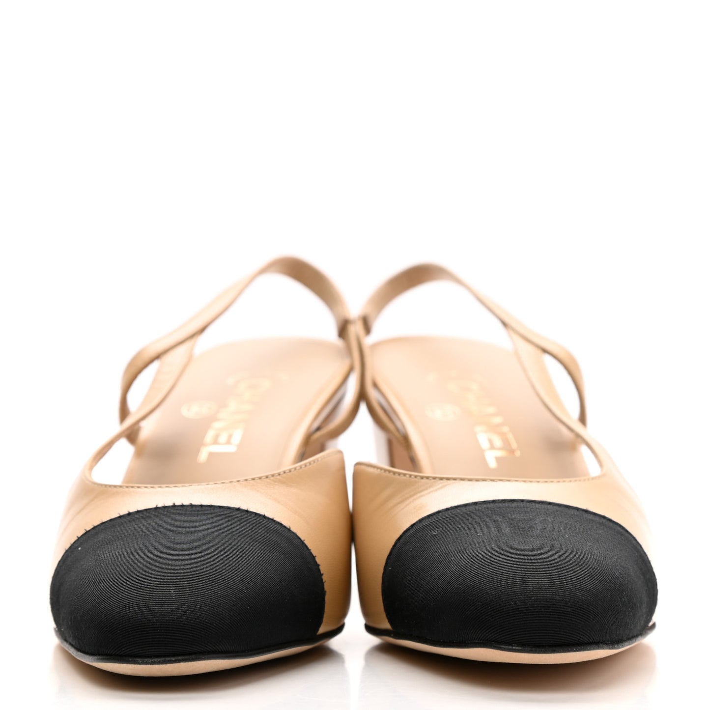 Goatskin Grosgrain Cap Toe CC Slingback Pumps 39 Beige Black
