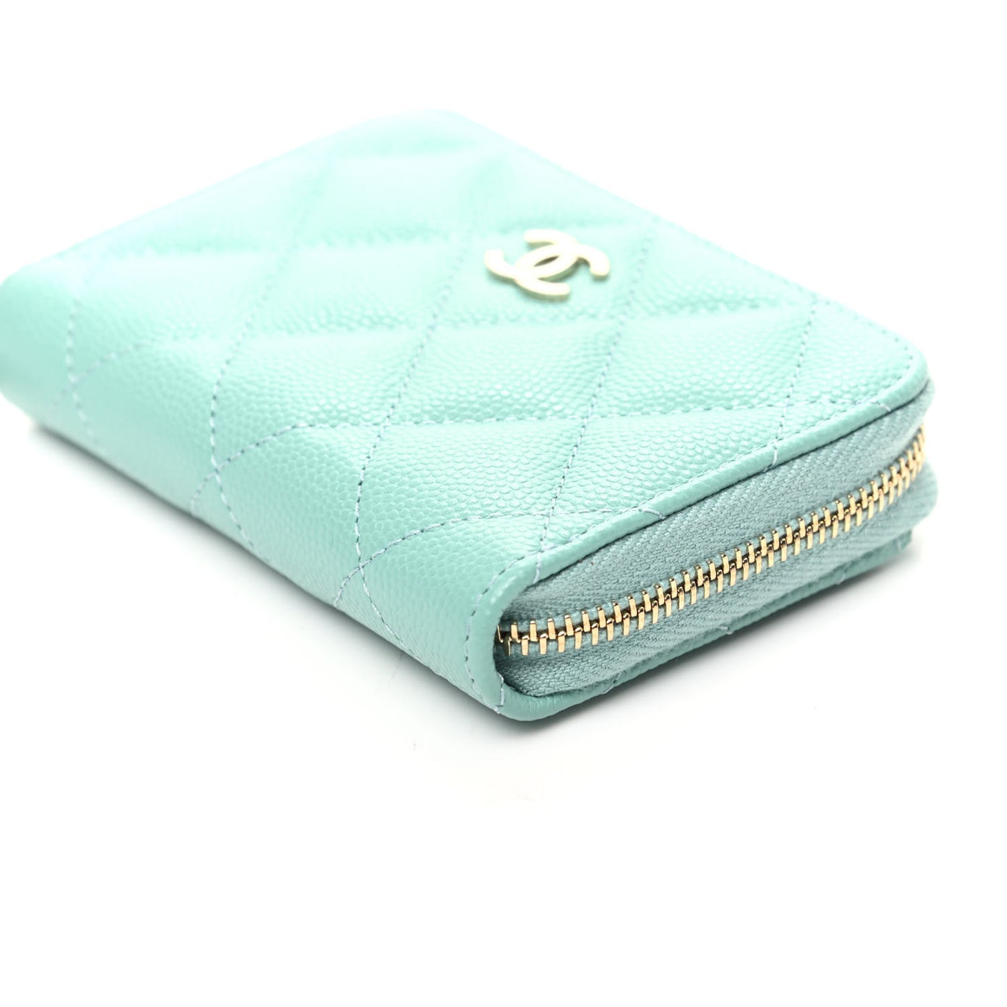 Caviar Quilted Zip Coin Purse Light Blue