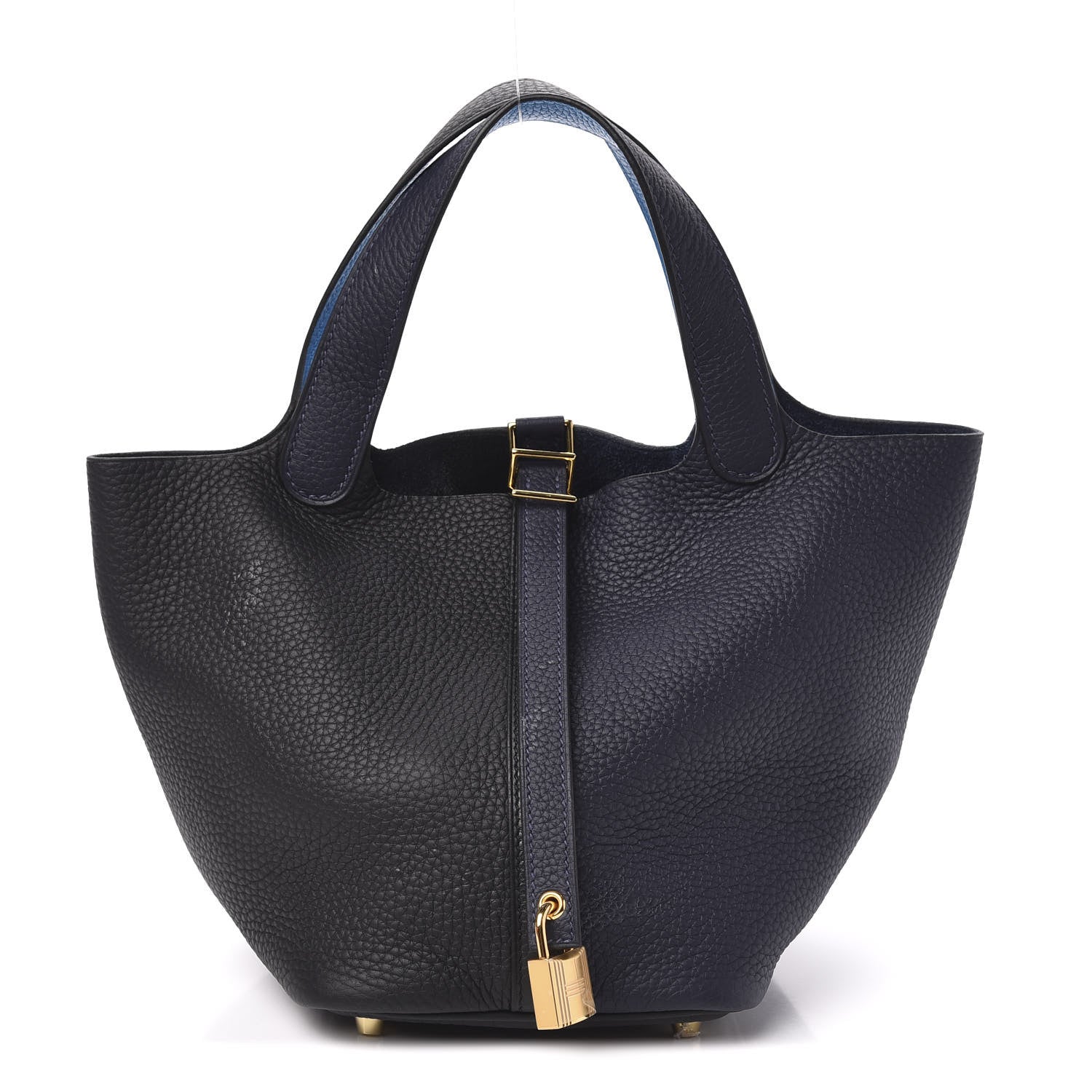 Hermes Taurillon Clemence Casaque Picotin Lock 18 PM Blue Nuit Black Bleu Frida 1 of 12