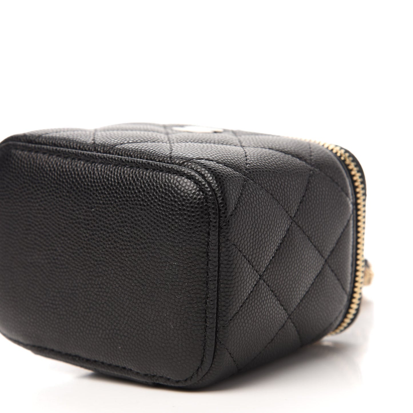 Caviar Quilted Mini Vanity Case With Chain Black