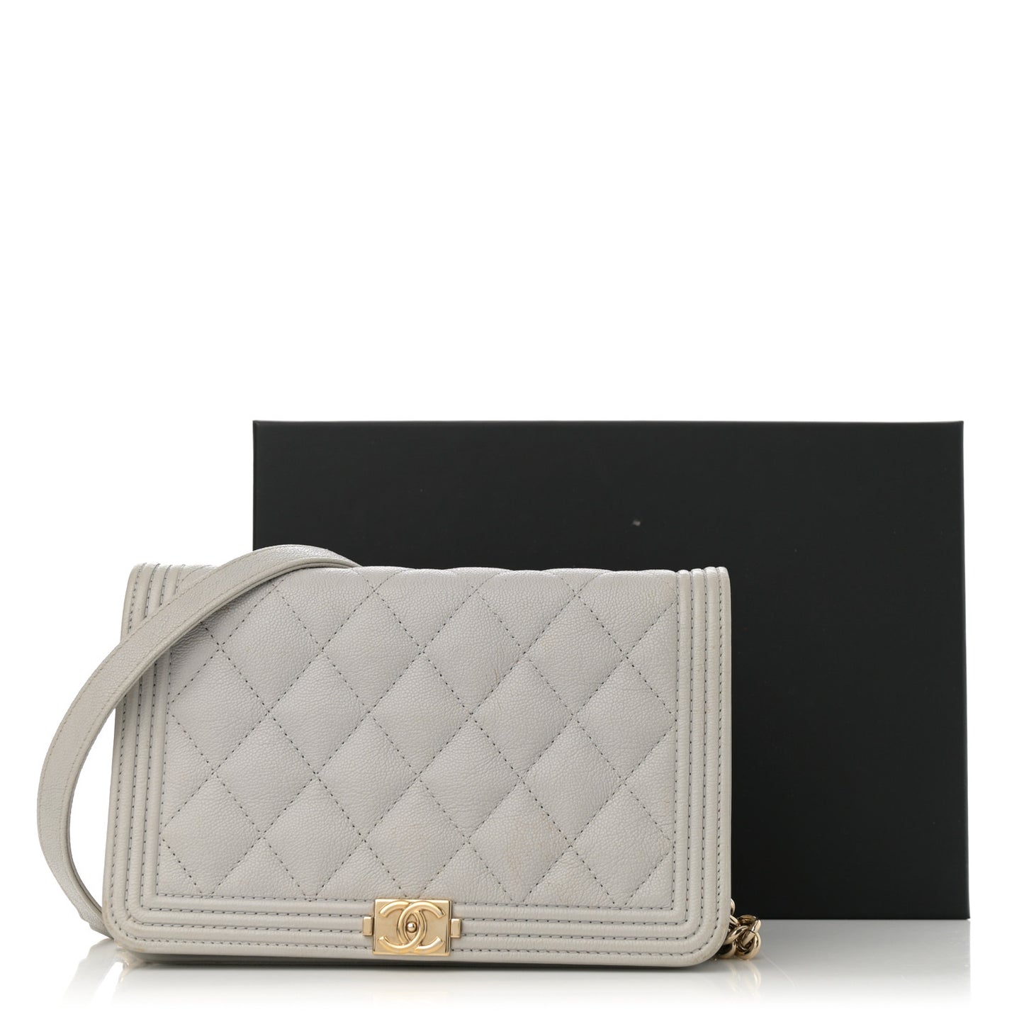 Caviar Quilted Boy Wallet On Chain WOC Grey