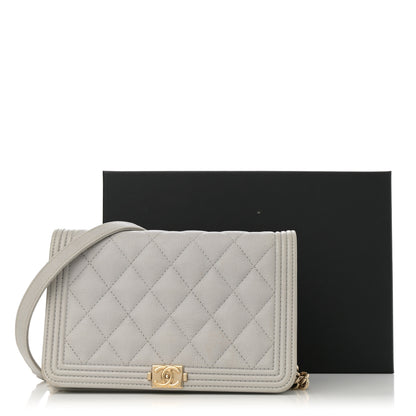 Chanel Caviar Quilted Boy Wallet On Chain WOC Grey 19 of 19