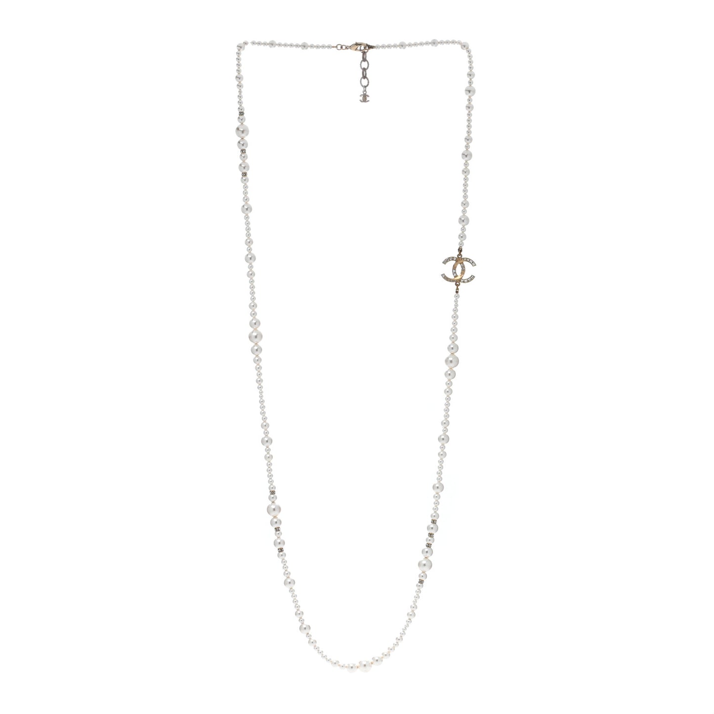 Pearl Baguette Crystal CC Necklace Gold