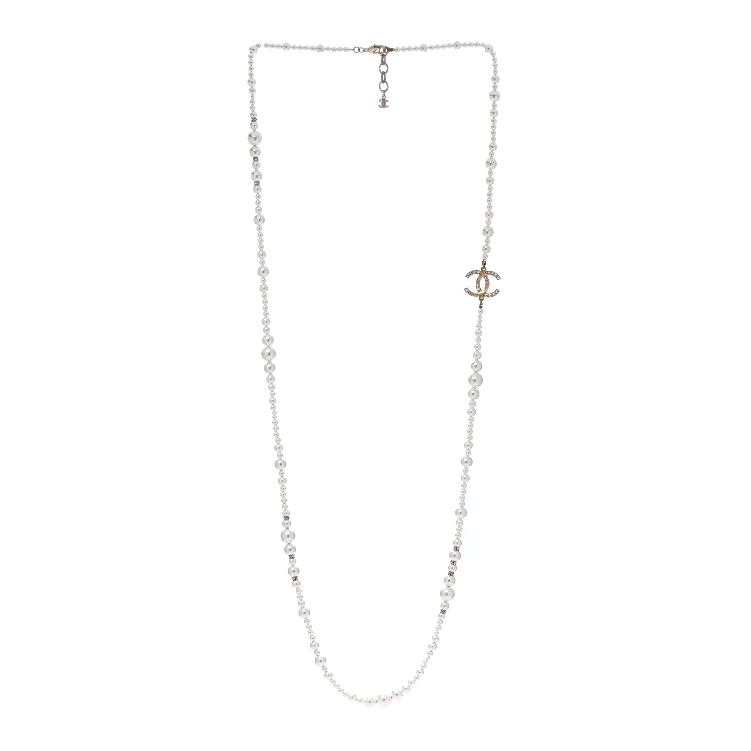 Chanel Pearl Baguette Crystal CC Necklace Gold 3 of 4