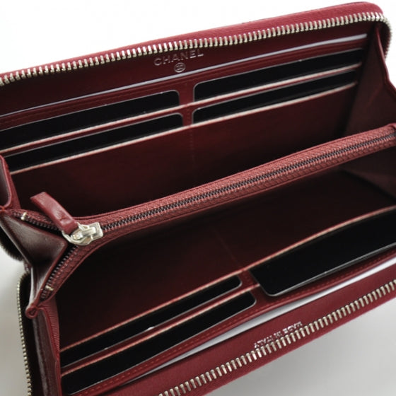 Patent Quilted Zip Around Wallet Red