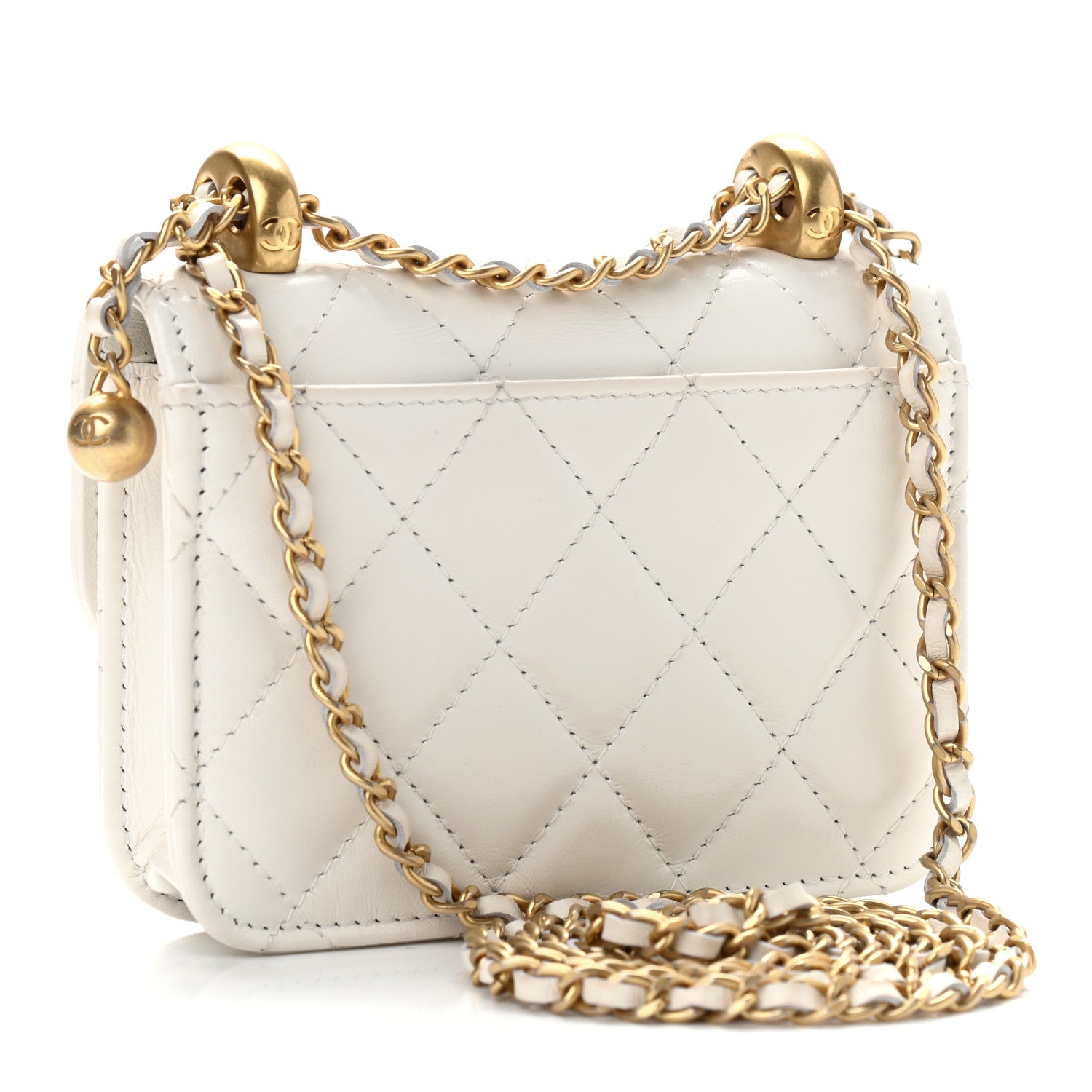Chanel Calfskin Quilted Perfect Fit Coin Purse With Chain White 3 of 12