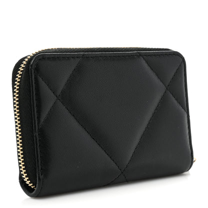 Chanel Lambskin Quilted Chanel 19 Zip Around Coin Purse Wallet Black 3 of 12