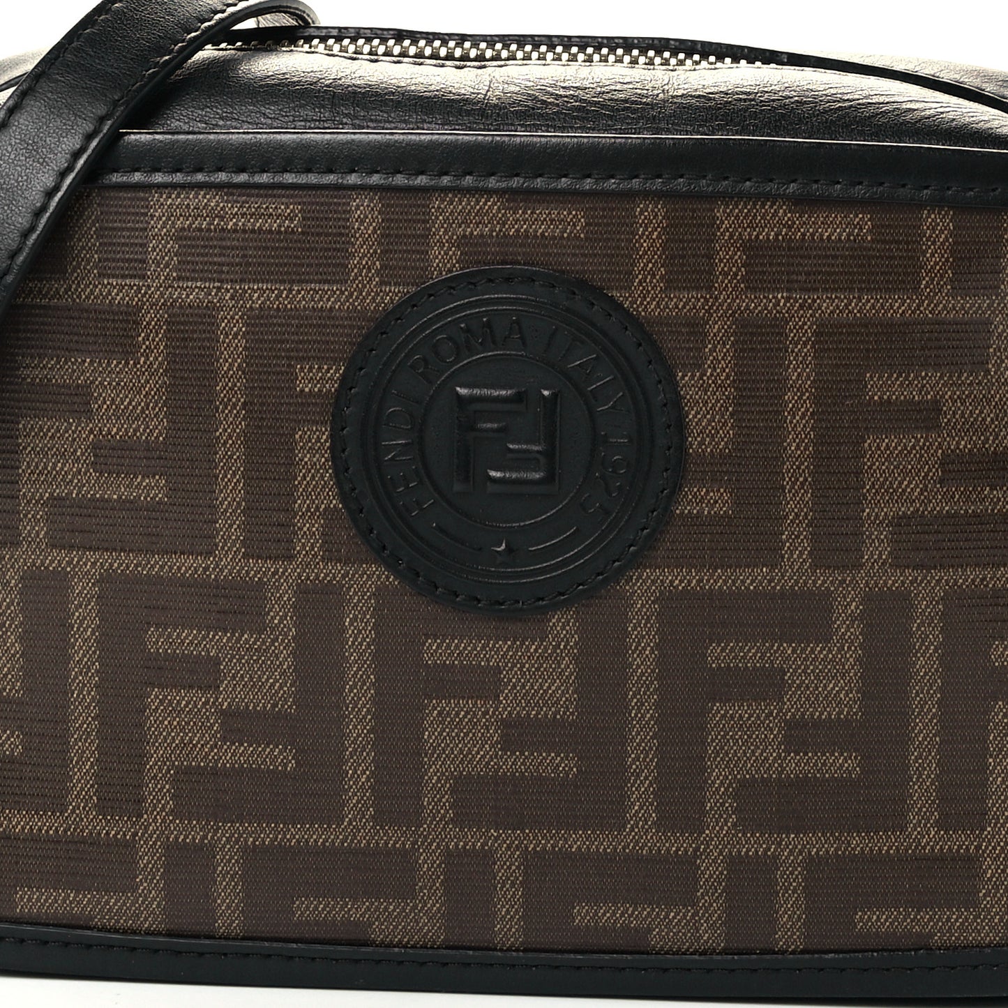 Glazed Fabric Vitello Century FF 1974 Stamp Patch Mini Camera Case Mogano Panna Black