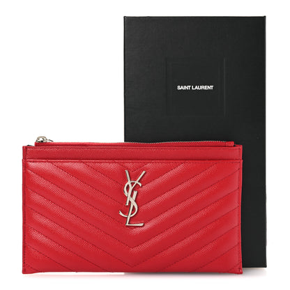 Saint Laurent Grain De Poudre Chevron Monogram Bill Pouch Rouge Eros 8 of 8