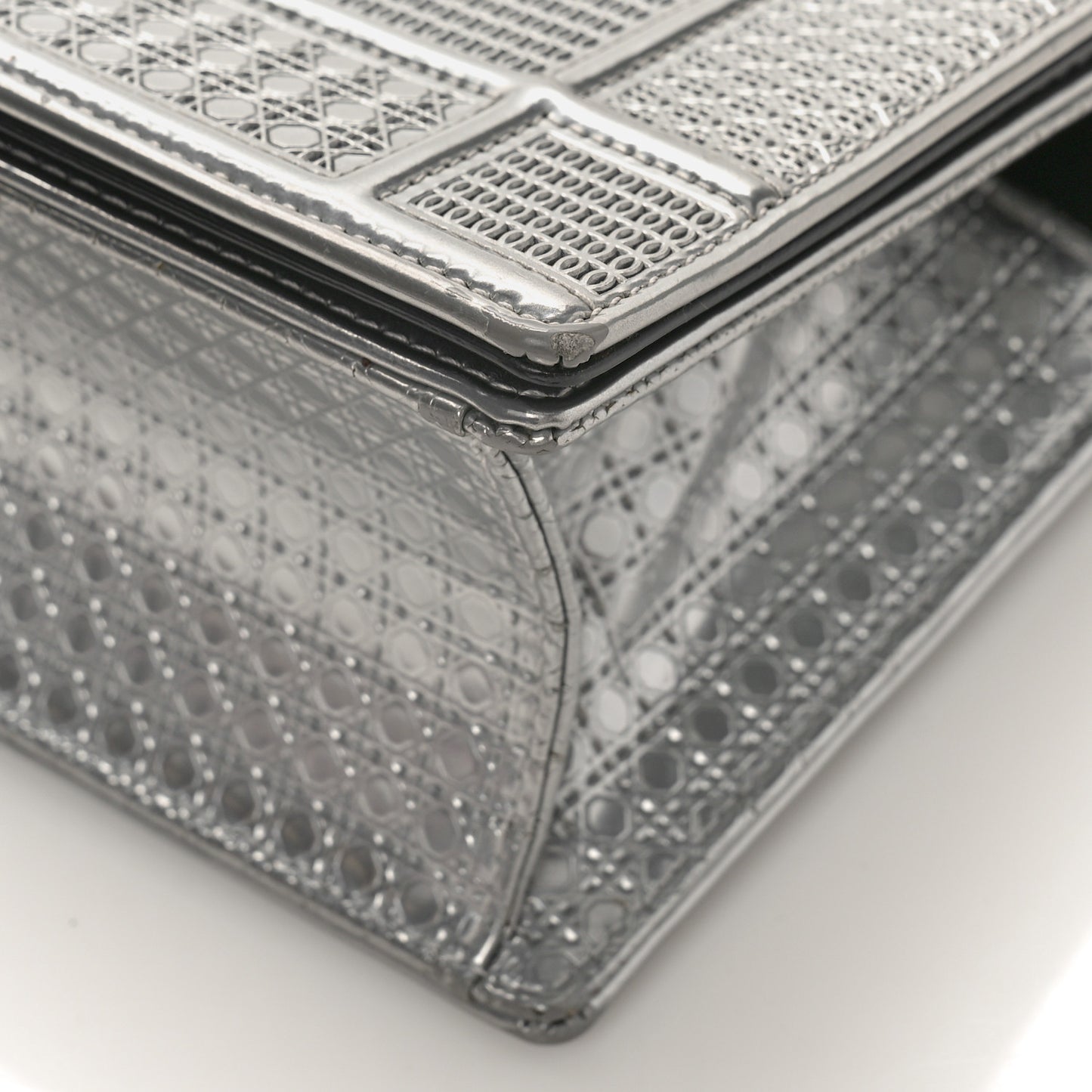 Metallic Patent Micro-Cannage Small Diorama Flap Bag Silver