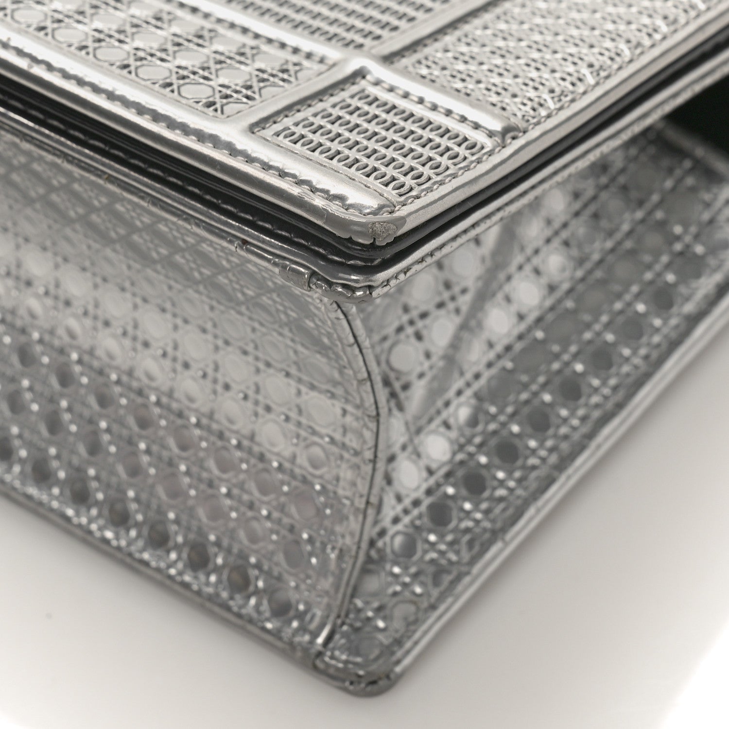 Christian Dior Metallic Patent Micro-Cannage Small Diorama Flap Bag Silver 8 of 14