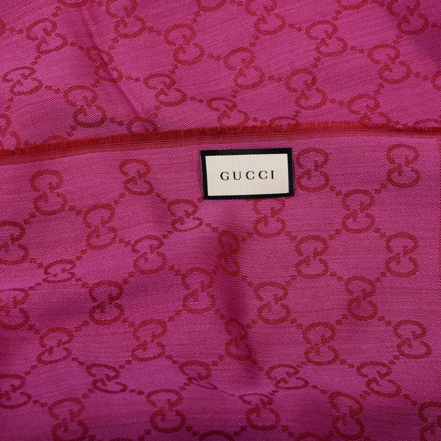 Gucci Wool Silk GG Monogram GGWeblong Fringe Scarf Shawl Red Pink 4 of 4
