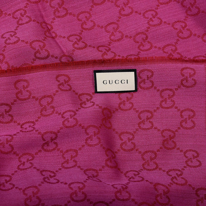 Gucci Wool Silk GG Monogram GGWeblong Fringe Scarf Shawl Red Pink 4 of 4