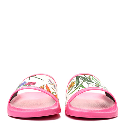 Gucci Canvas Flora Print Slide Sandals 36 Fluorescent Fuchsia 2 of 8