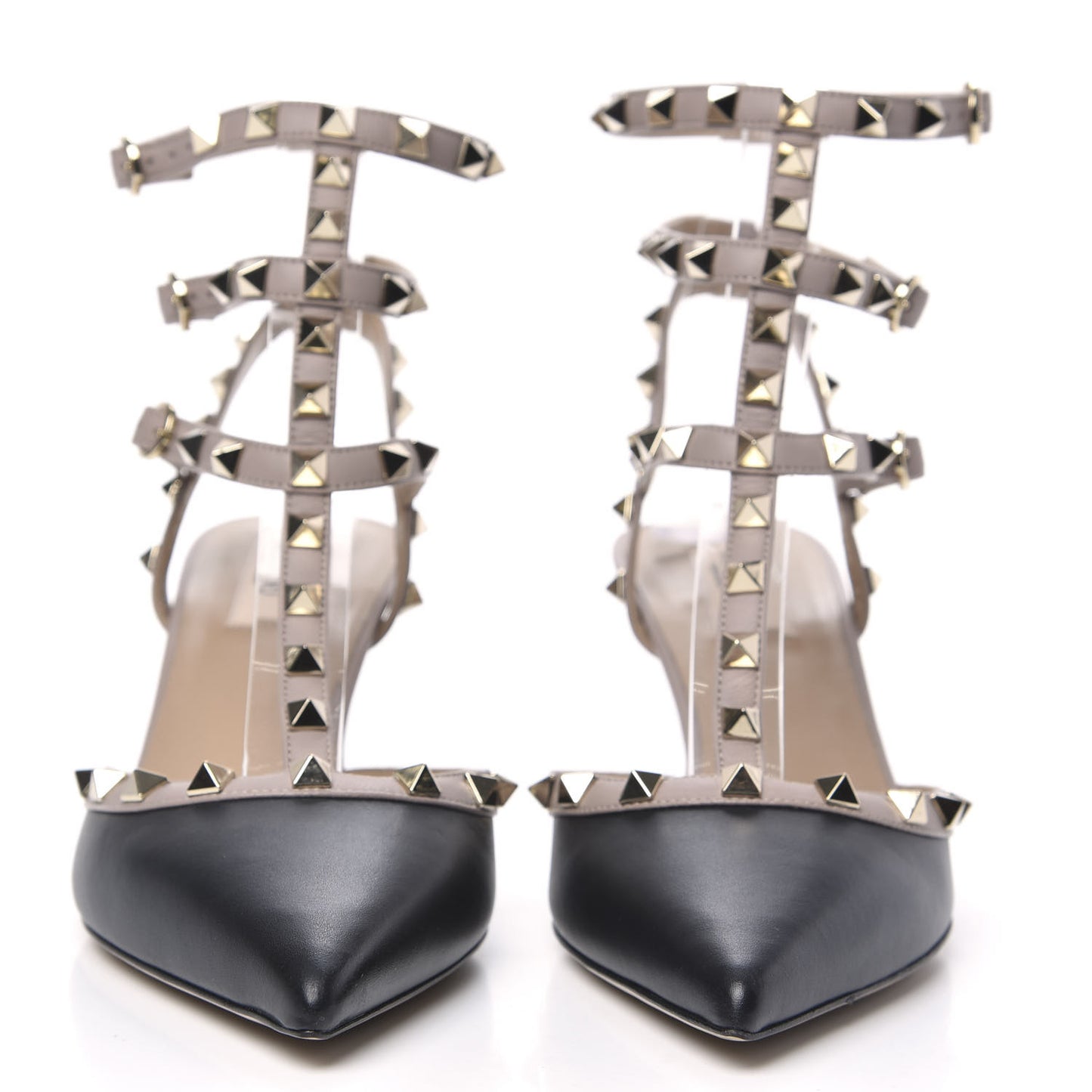 Calfskin Nappa Rockstud Ankle Strap 65mm Pumps 40 Black Poudre