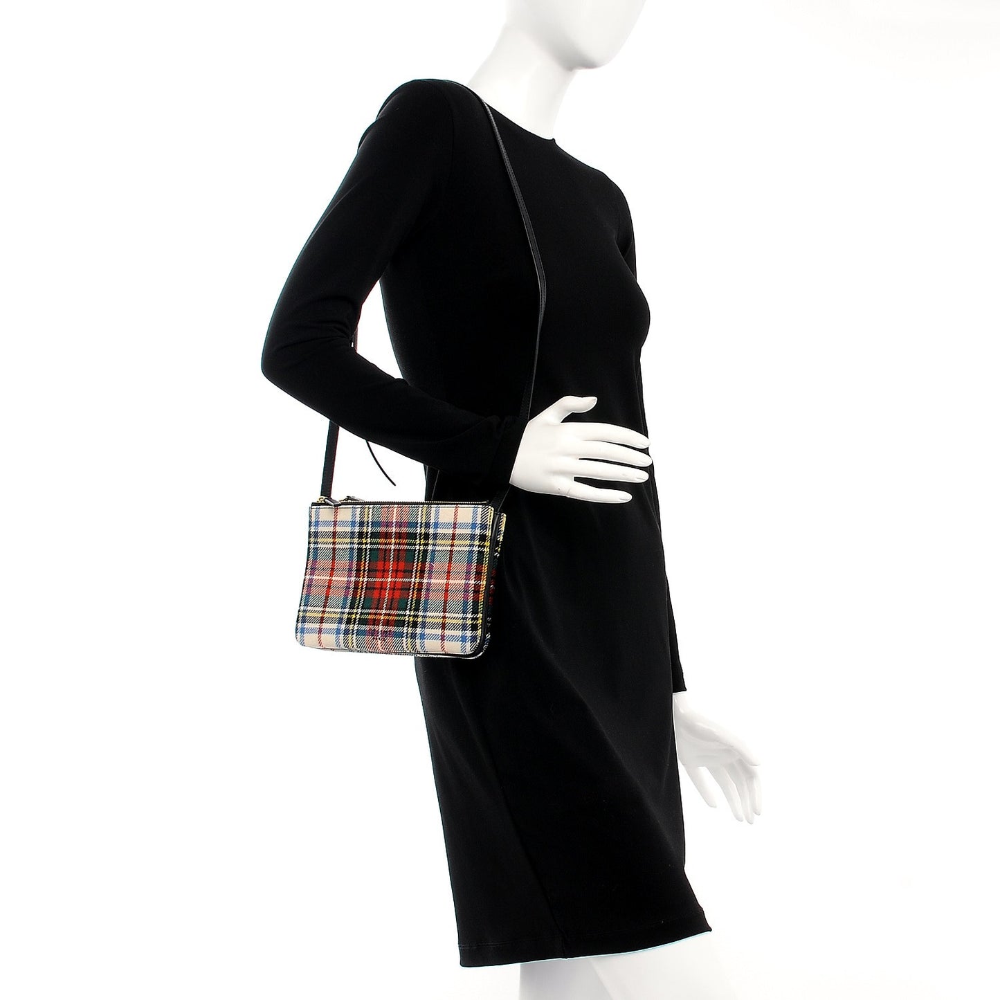 Tartan Felt Plaid Small Trio Crossbody Bag Red Blue