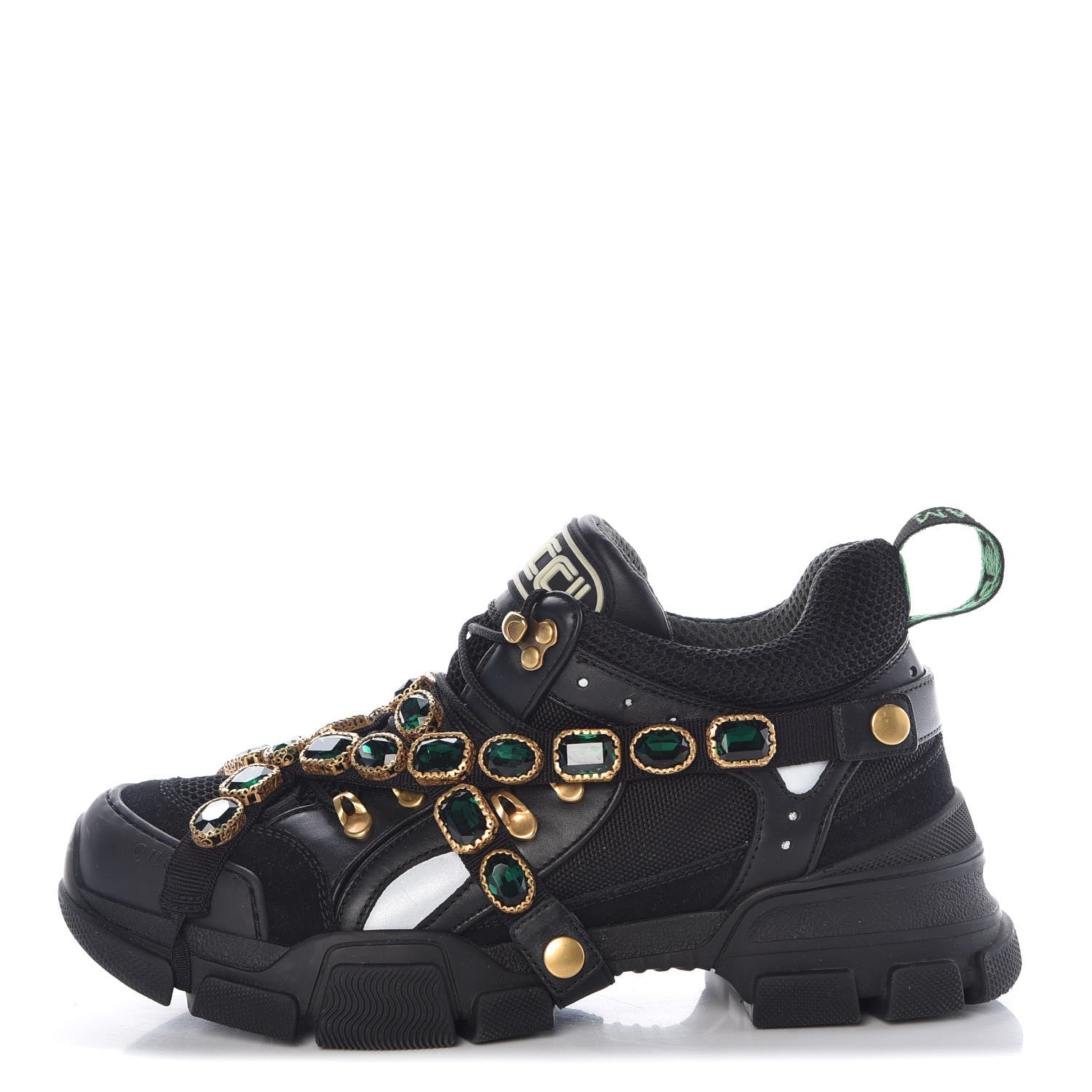 Gucci X SEGA Mesh Suede Calfskin Removable Crystals Womens Flashtrek Sneakers 41 Black Silver 1 of 9