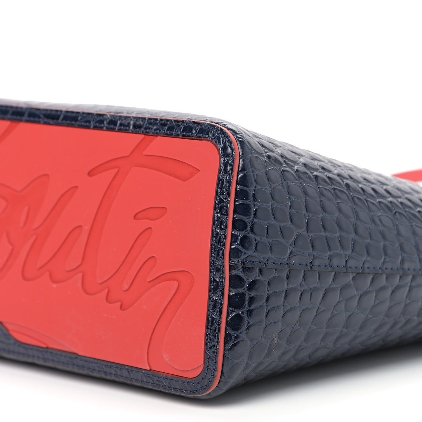 Calfskin Crocodile Embossed Spikes East West Cabata Tote Navy