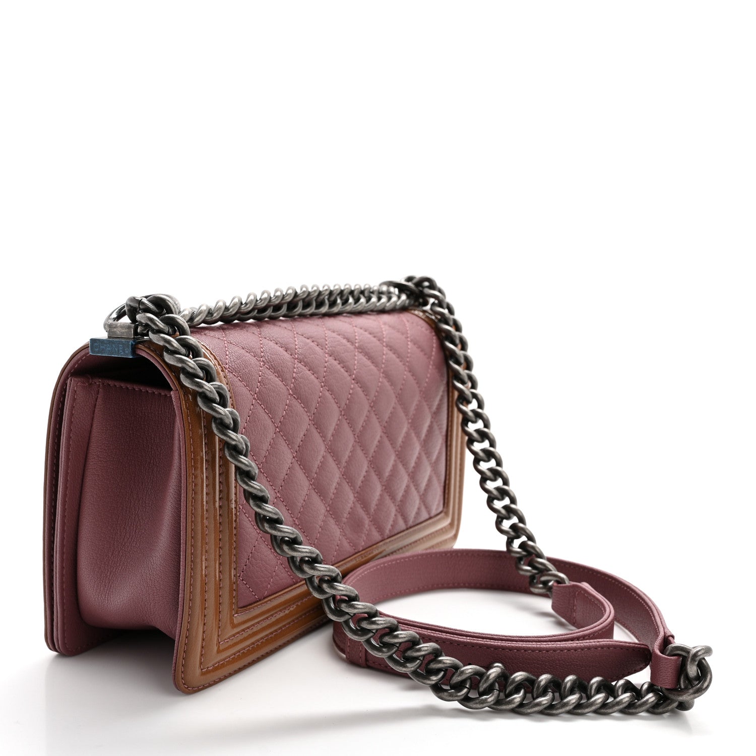 Chanel Goatskin Quilted Patent Medium Duo Boy Flap Pink Tan 3 of 11