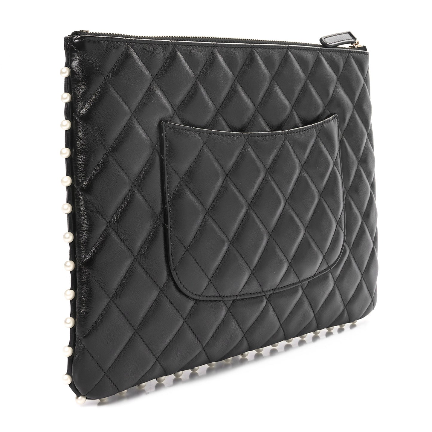 Calfskin Quilted Pearl Medium Cosmetic Case Black