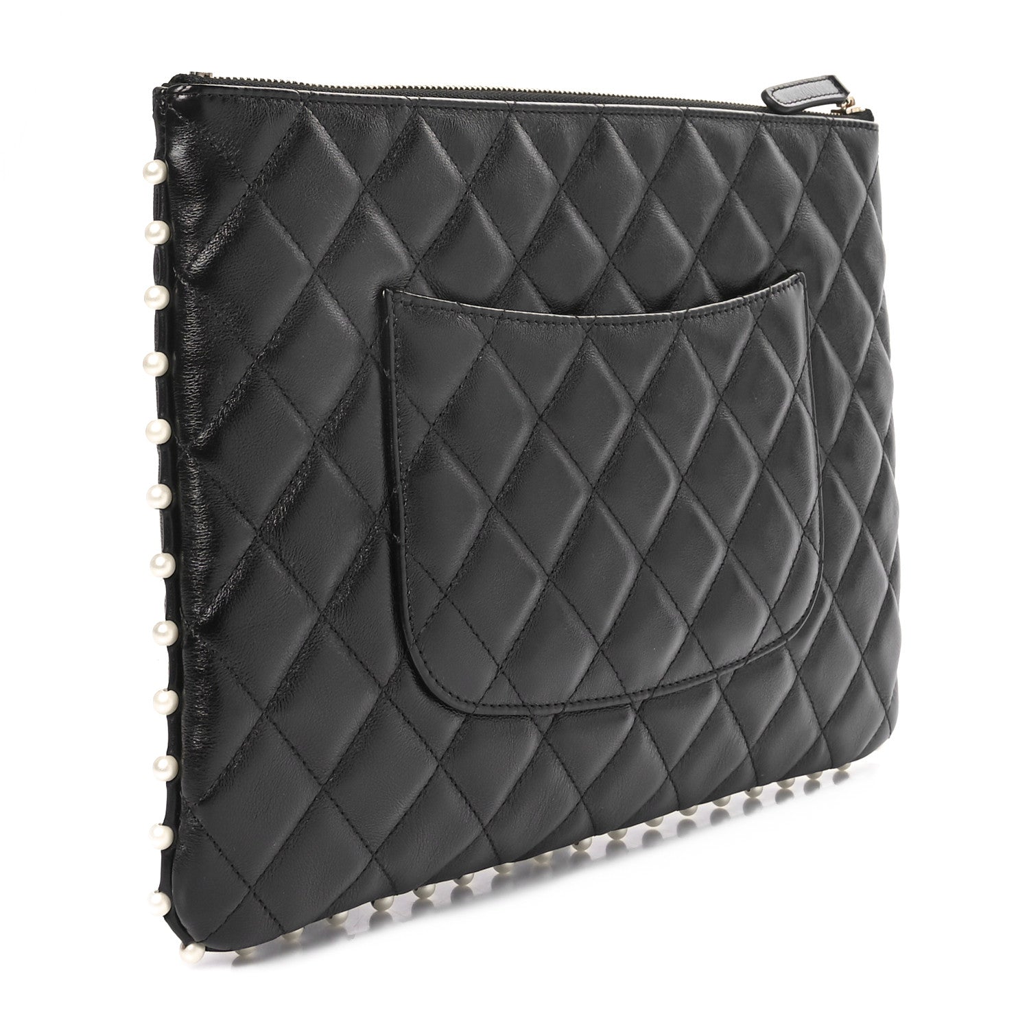 Chanel Calfskin Quilted Pearl Medium Cosmetic Case Black 3 of 11