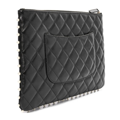 Chanel Calfskin Quilted Pearl Medium Cosmetic Case Black 3 of 11